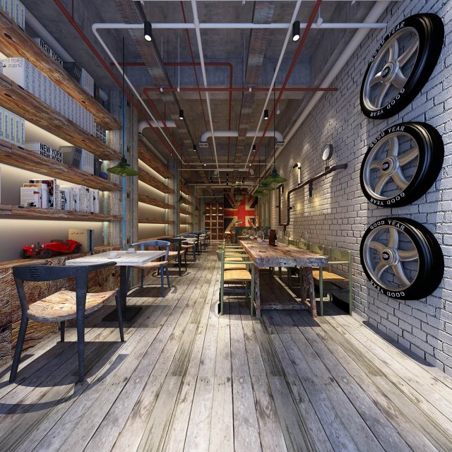 industrial wind restaurant design 01 Modello 3D .c4d .max .obj .3ds .fbx .stl .blend 