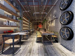 industrial wind restaurant design 01 3D Model