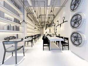 industrial wind restaurant design 01 3D Model