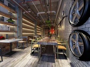 industrial wind restaurant design 01 3D Model