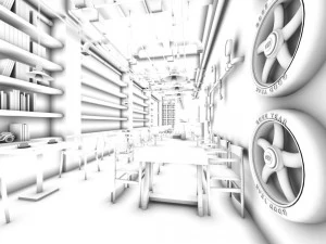 industrial wind restaurant design 01 3D Model