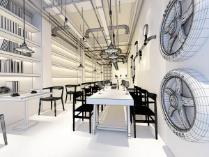 industrial wind restaurant design 01 3D Model