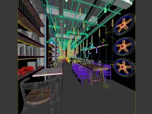 industrial wind restaurant design 01 3D Model