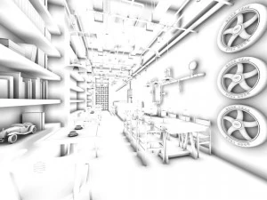 industrial wind restaurant design 01 3D Model