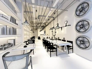 industrial wind restaurant design 01 3D Model