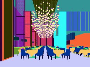 luxury large hotel restaurant 03 3D Model