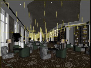luxury large hotel restaurant 11 3D-Modell