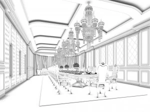 luxury large hotel restaurant 15 3D Model