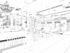 restoran &ccedil;ayevi kafe i&ccedil;ecekler kul&uuml;p binası 208 3D Model