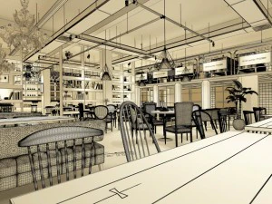 restoran &ccedil;ayevi kafe i&ccedil;ecekler kul&uuml;p binası 208 3D Model