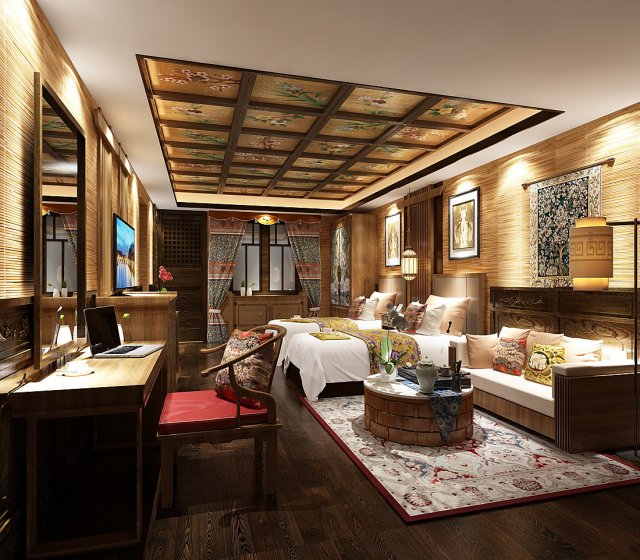 bedroom hotel suites designed a complete 18 3D Model .c4d .max .obj .3ds .fbx .stl .blend 