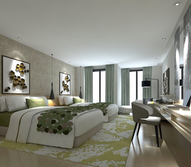 bedroom hotel suites designed a complete 20 3D Model .c4d .max .obj .3ds .fbx .stl .blend 