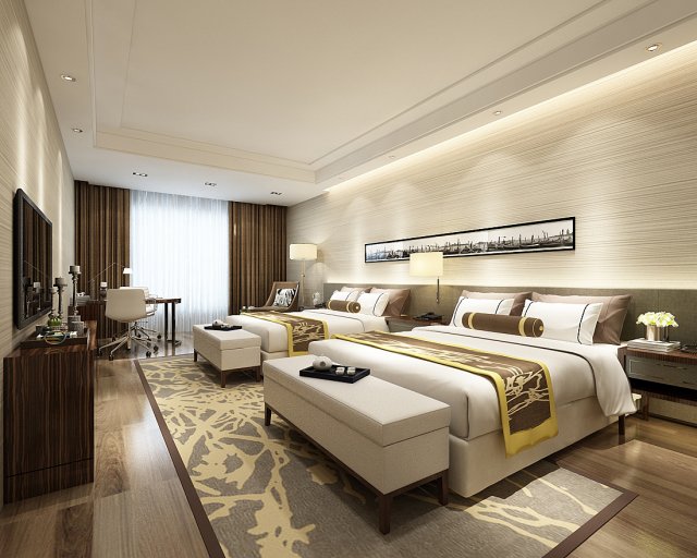 bedroom hotel suites designed a complete 75 3D Model .c4d .max .obj .3ds .fbx .stl .blend 