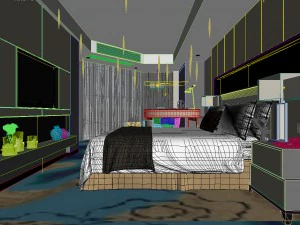 Спальные номера отеля спроектированы в стиле 90-х годов. 3D Модель