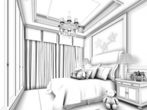 stylish bedroom complete 01 3D Model