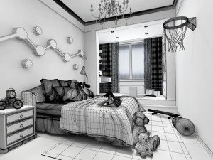 stylish bedroom complete 02 3D Model