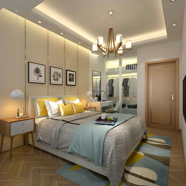 stylish bedroom complete 03 3D Model .c4d .max .obj .3ds .fbx .stl .blend 