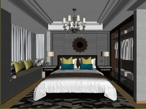 stylish bedroom complete 08 3D Model