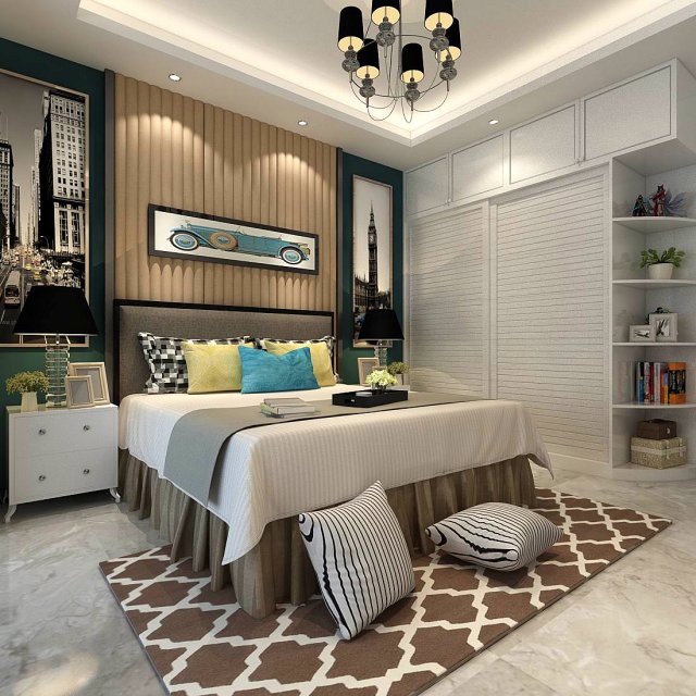 stylish bedroom complete 11 3D Model .c4d .max .obj .3ds .fbx .stl .blend 