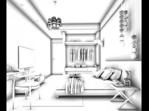 stylish bedroom complete 15 3D Model