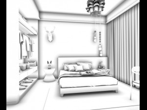 stylish bedroom complete 15 Model 3D