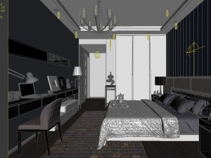 stylish bedroom complete 16 Modello 3D