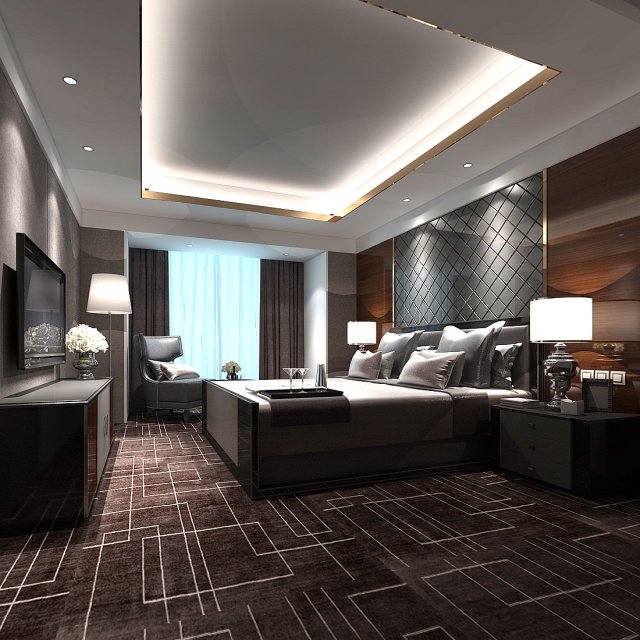 stylish bedroom complete 28 Model 3D .c4d .max .obj .3ds .fbx .stl .blend