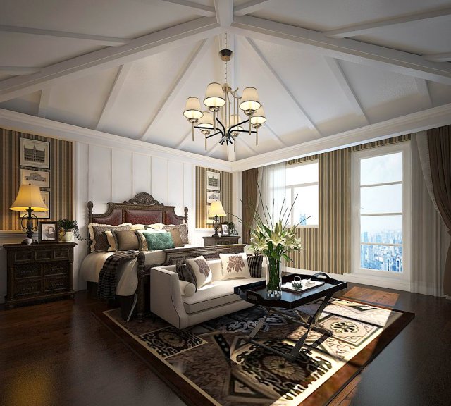stylish bedroom complete 34 3D Модель .c4d .max .obj .3ds .fbx .stl .blend 