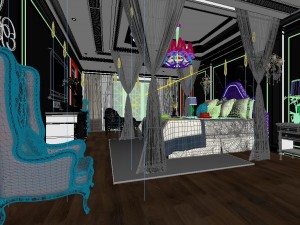 stylish bedroom complete 42 Model 3D