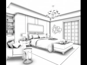 stylish bedroom complete 47 3D Model