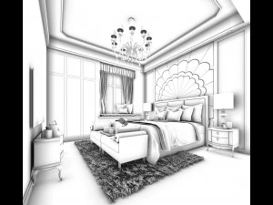 stylish bedroom complete 51 3D Model