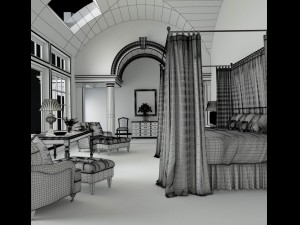 stylish bedroom complete 55 Modello 3D
