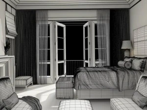 stylish bedroom complete 56 3D Model