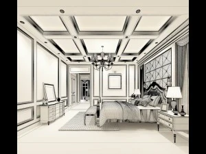 stylish bedroom complete 57 3D Model