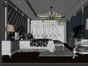 stylish bedroom complete 60 3D Model