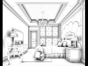stylish bedroom complete 61 3D Model