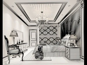 stylish bedroom complete 61 3D Model