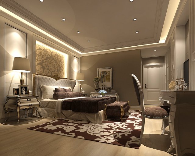 stylish bedroom complete 64 3D Model .c4d .max .obj .3ds .fbx .stl .blend 