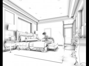 stylish bedroom complete 64 3D Model