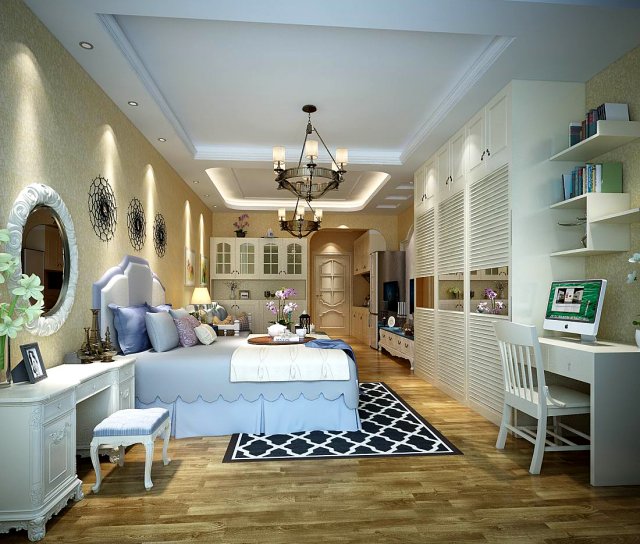 stylish bedroom complete 70 Model 3D .c4d .max .obj .3ds .fbx .stl .blend 