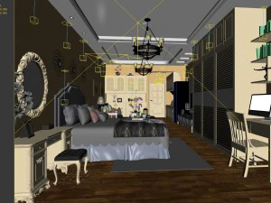 stylish bedroom complete 70 3D Model
