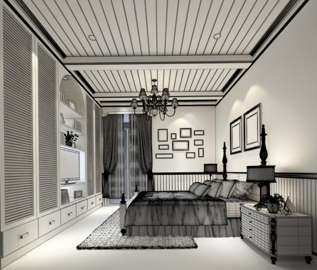 stylish bedroom complete 71 Model 3D .c4d .max .obj .3ds .fbx .stl .blend 