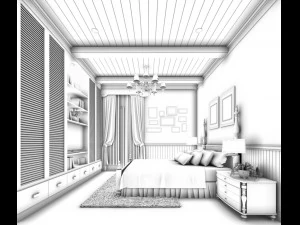 stylish bedroom complete 71 3D Model