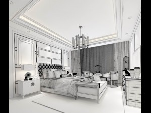 stylish bedroom complete 75 Modello 3D