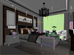 stylish bedroom complete 75 Modello 3D