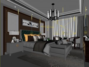 stylish bedroom complete 75 Modello 3D