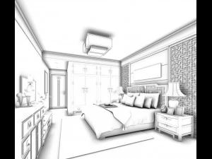 stylish bedroom complete 80 3D Model