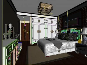 stylish bedroom complete 80 3D Model