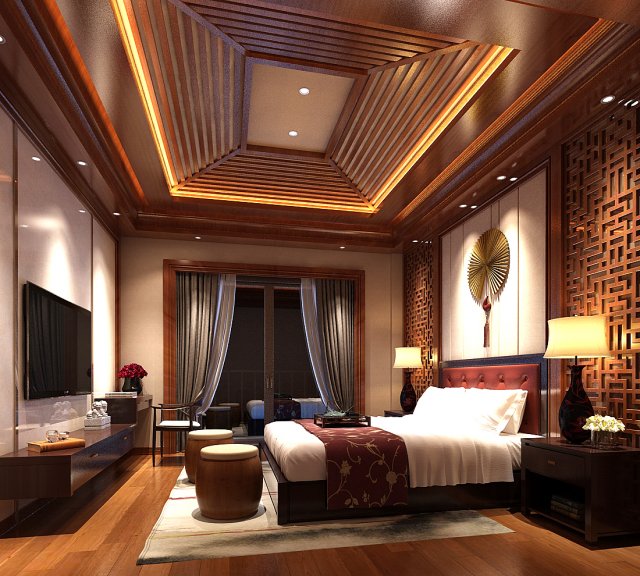 stylish bedroom complete 85 Model 3D .c4d .max .obj .3ds .fbx .stl .blend 