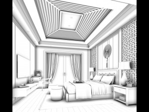 stylish bedroom complete 85 Model 3D